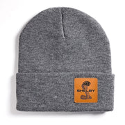Gray Leather Patch Beanie